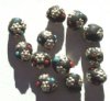 12 9mm Round Black Clay Ladaki with Flower Beads